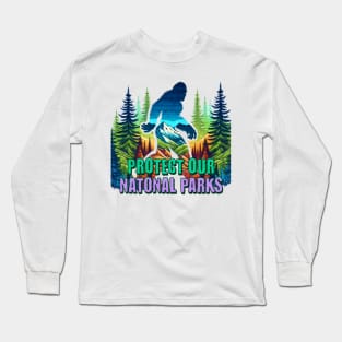 Protect Our National Parks Bigfoot Retro Forest Nature Long Sleeve T-Shirt